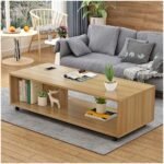 Lukzer Engineered Wood Center Table with Wheels Open Rack Storage Desk Bed Side Display Stand Fashionable Furniture Rolling Coffee Tea Table
