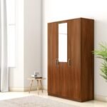 Solimo Medusa Engineered Wood 3 Door Wardrobe with Drawer and Mirror (Walnut Finish)